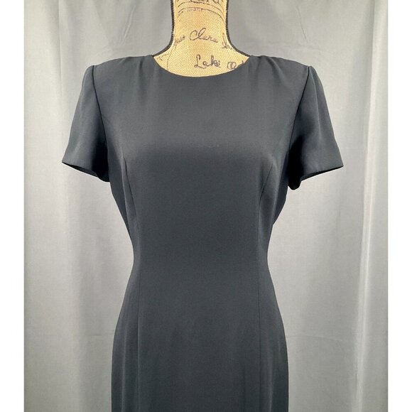 Maggy London Dress Women 6 Black Short Sleeve Mesh Floral Applique Sheath‎ Midi - Picture 6 of 9